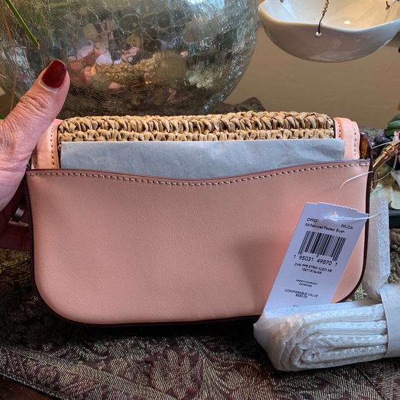 RARE🔥Authentic COACH Leather/suede/Straw flap logo Crosby/shoulder/wristlet bag - Picture 14 of 16